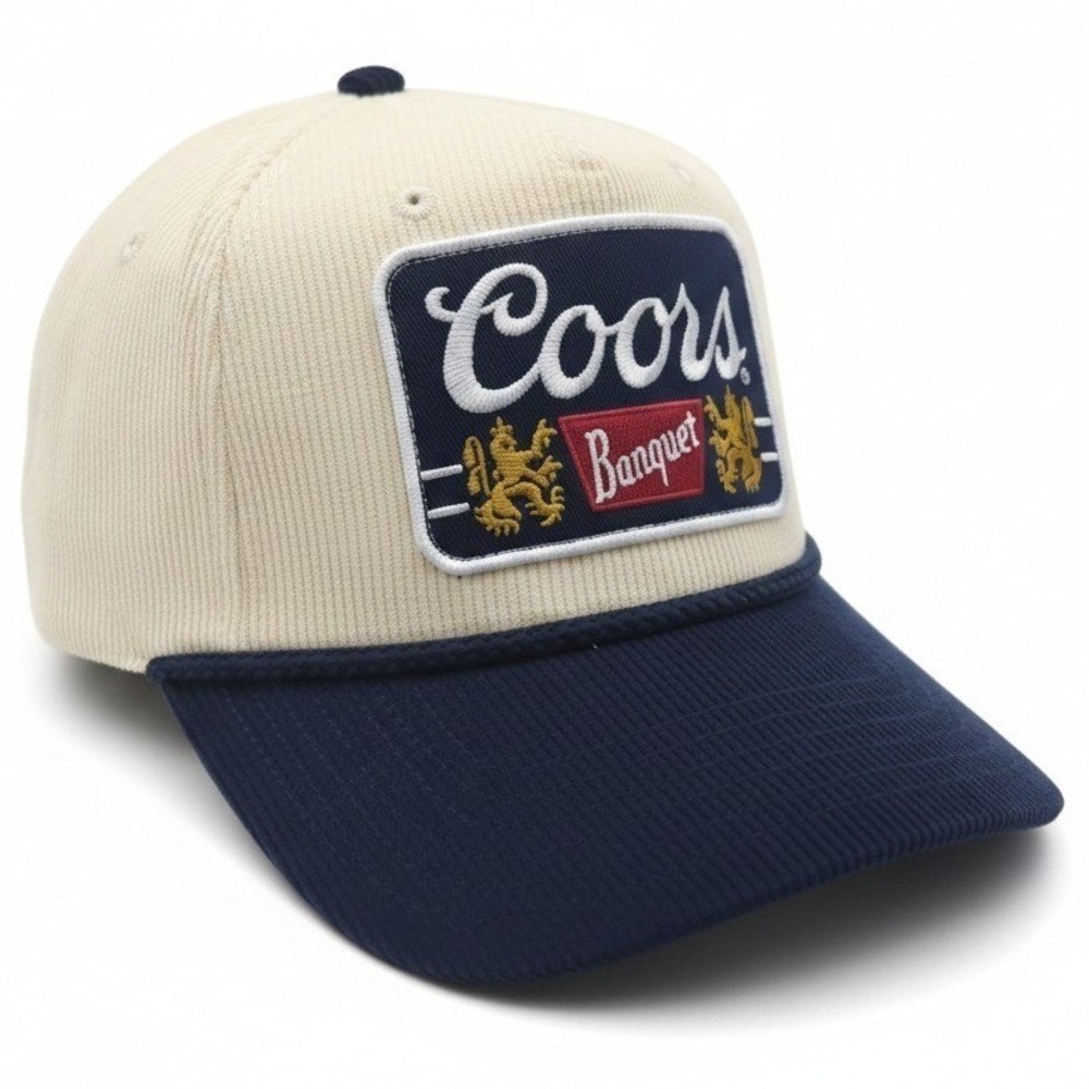 Coors Banquet Beer Hat Corduroy Snapback Cream Navy Blue Rope Cap Mad Engine NEW